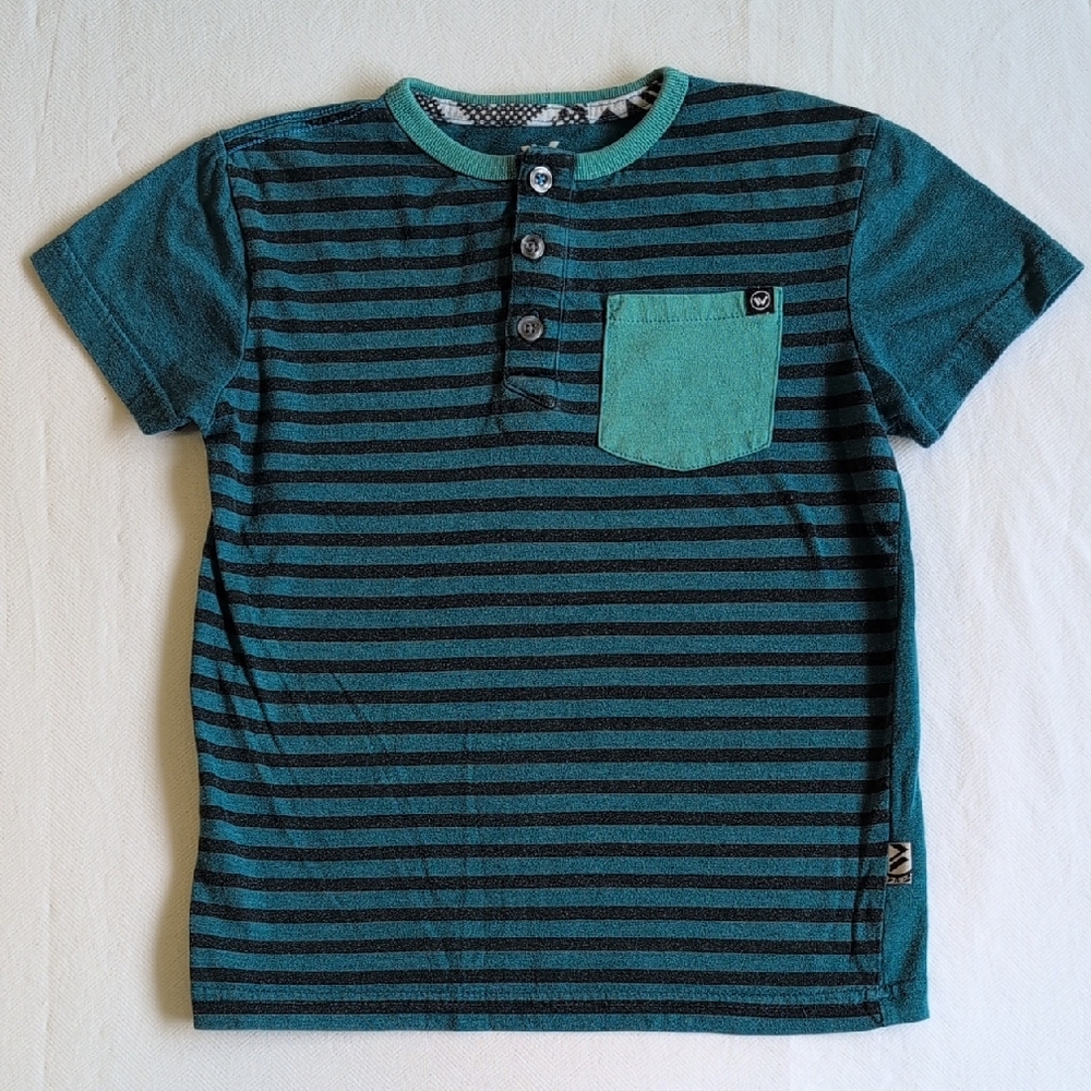shaun white teal & black striped short sleeve henley pocket t-shirt size XS boys